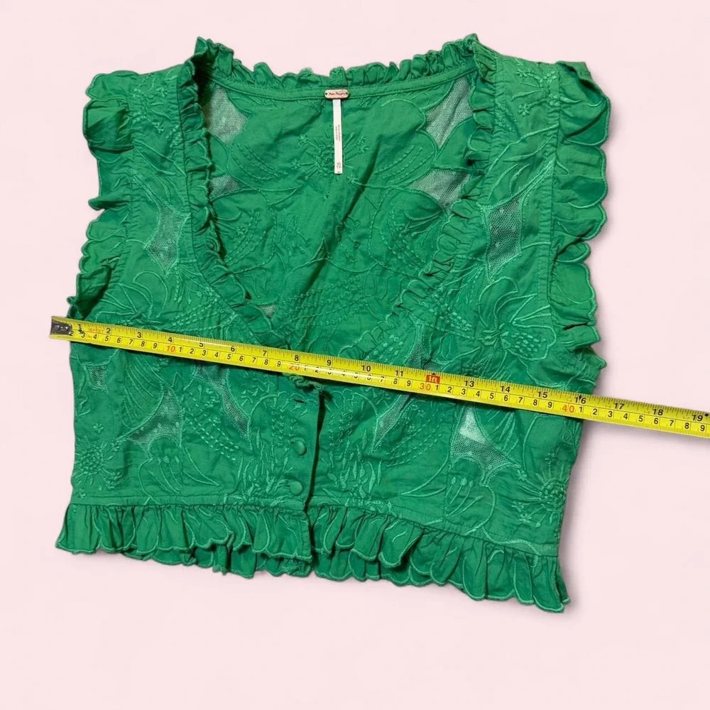 Free People Green Ruffle Lace Cardigan Top OB1826841 XS